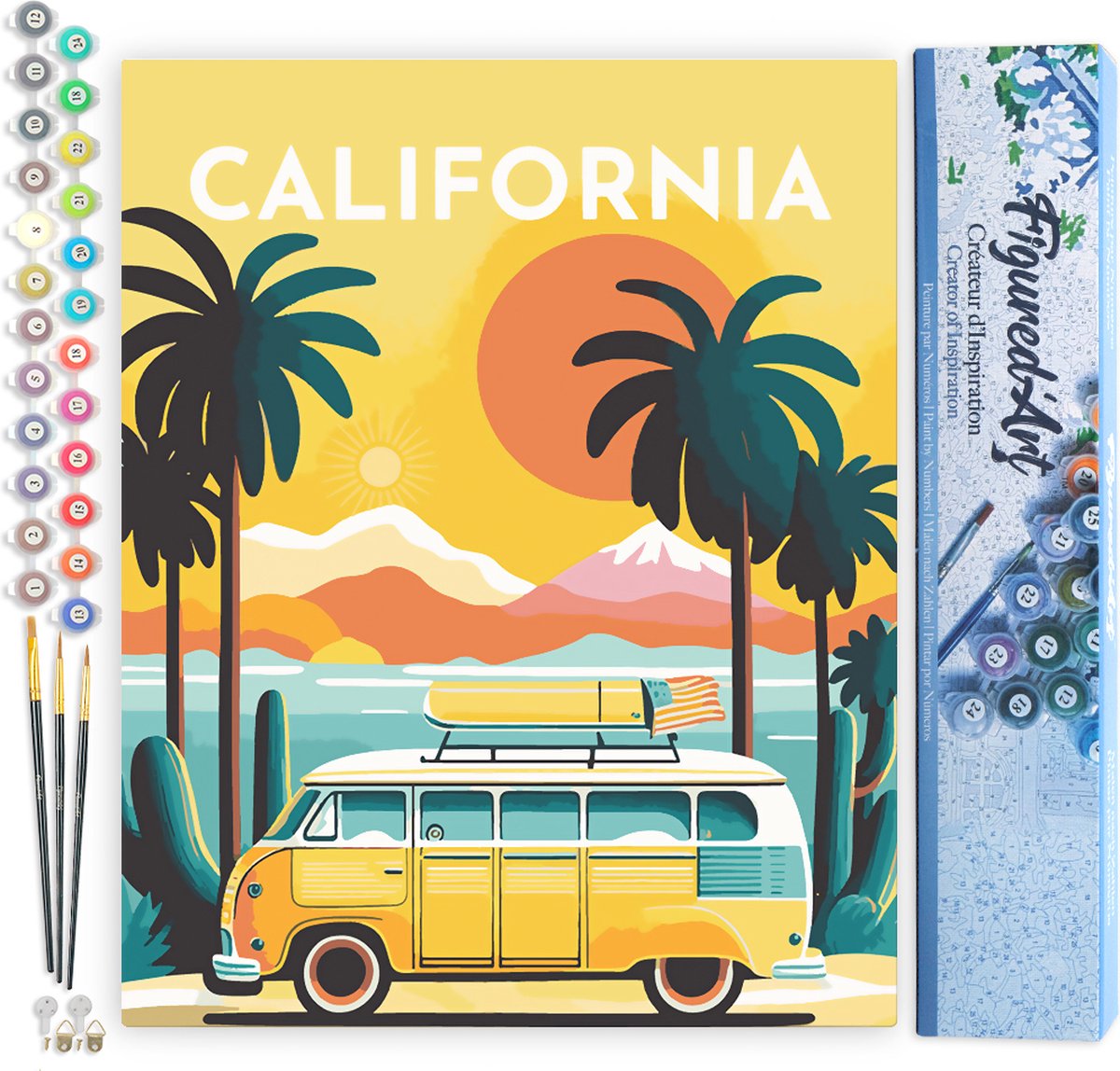 FiguredArt Schilderen op Nummer Volwassenen canvas Reisposter Californië- Handwerk acrylverf Kit DIY Compleet - 40x50cm zonder frame